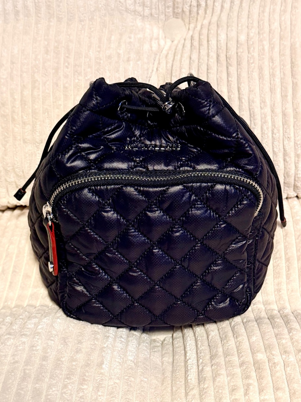 MZ Wallace Quilted Black Drawstring Bucket Bag